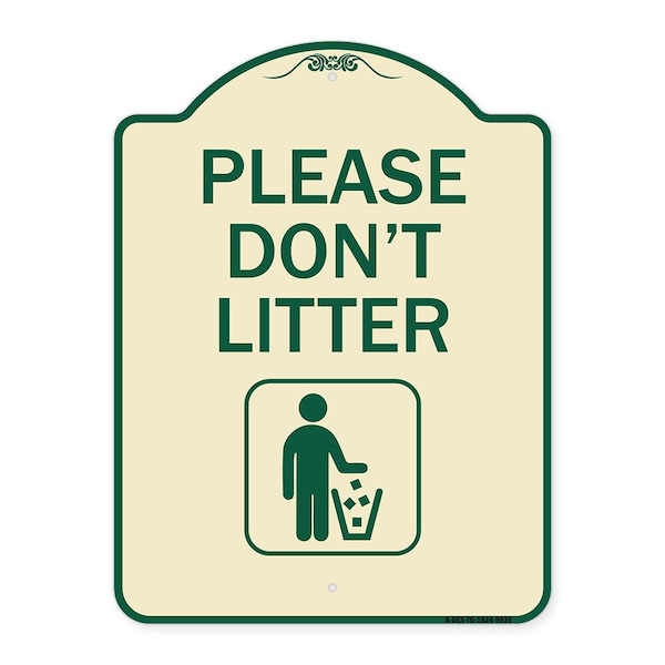 Designer Series-Please Dont Litter, Tan & Green Heavy-Gauge Aluminum, 24" x 18", TG-1824-9936